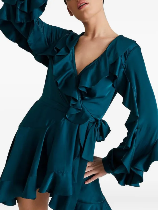 Patbo Ruffle-sleeve Wrap Mini Dress - Green
