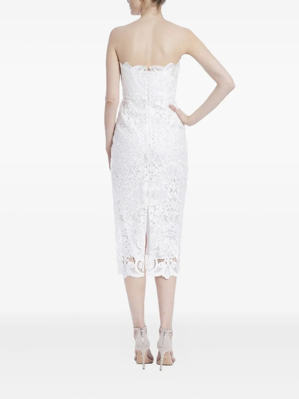 Badgley Mischka Strapless jurk met kant Wit