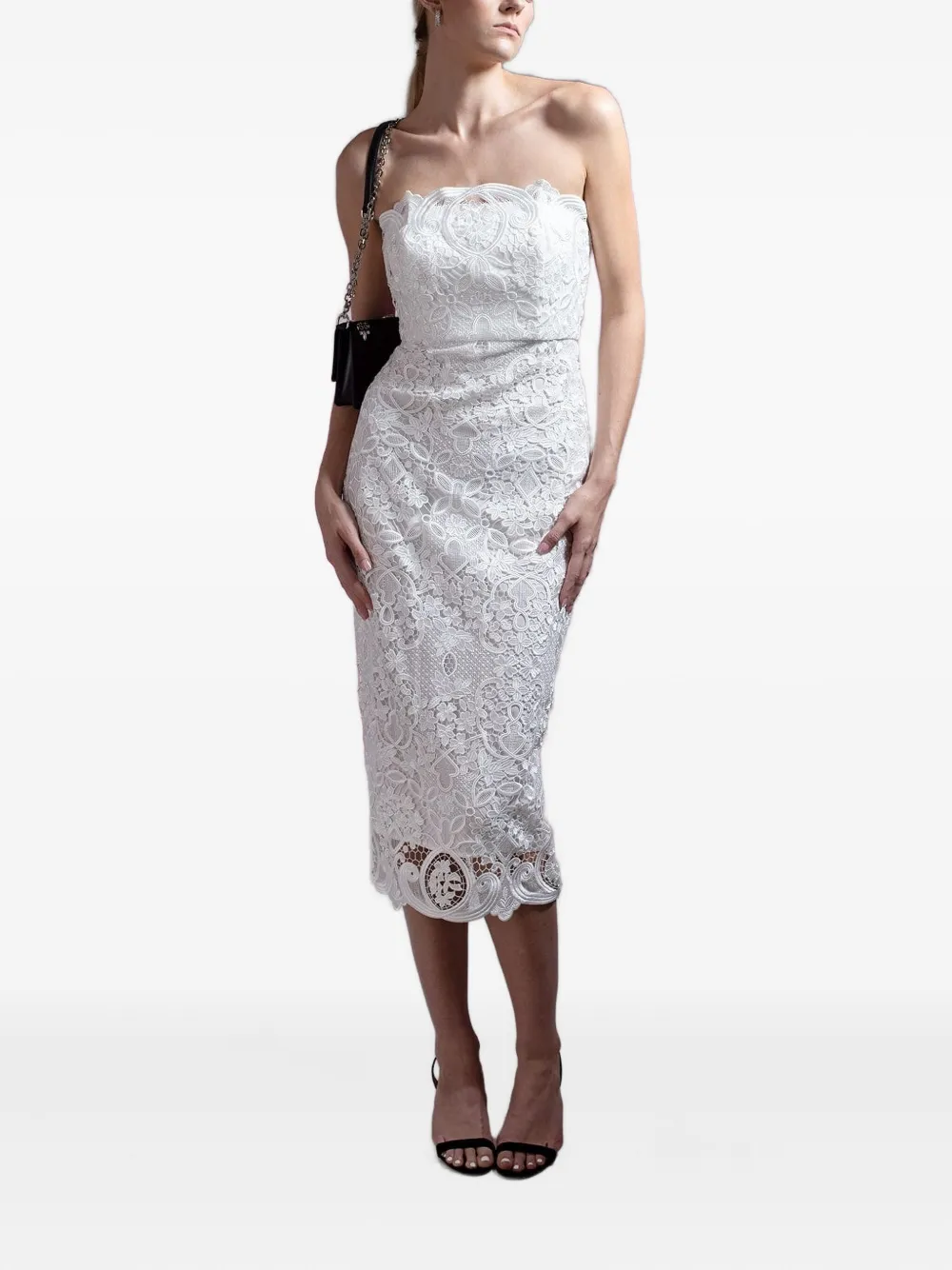 Badgley Mischka Strapless jurk met kant - Wit