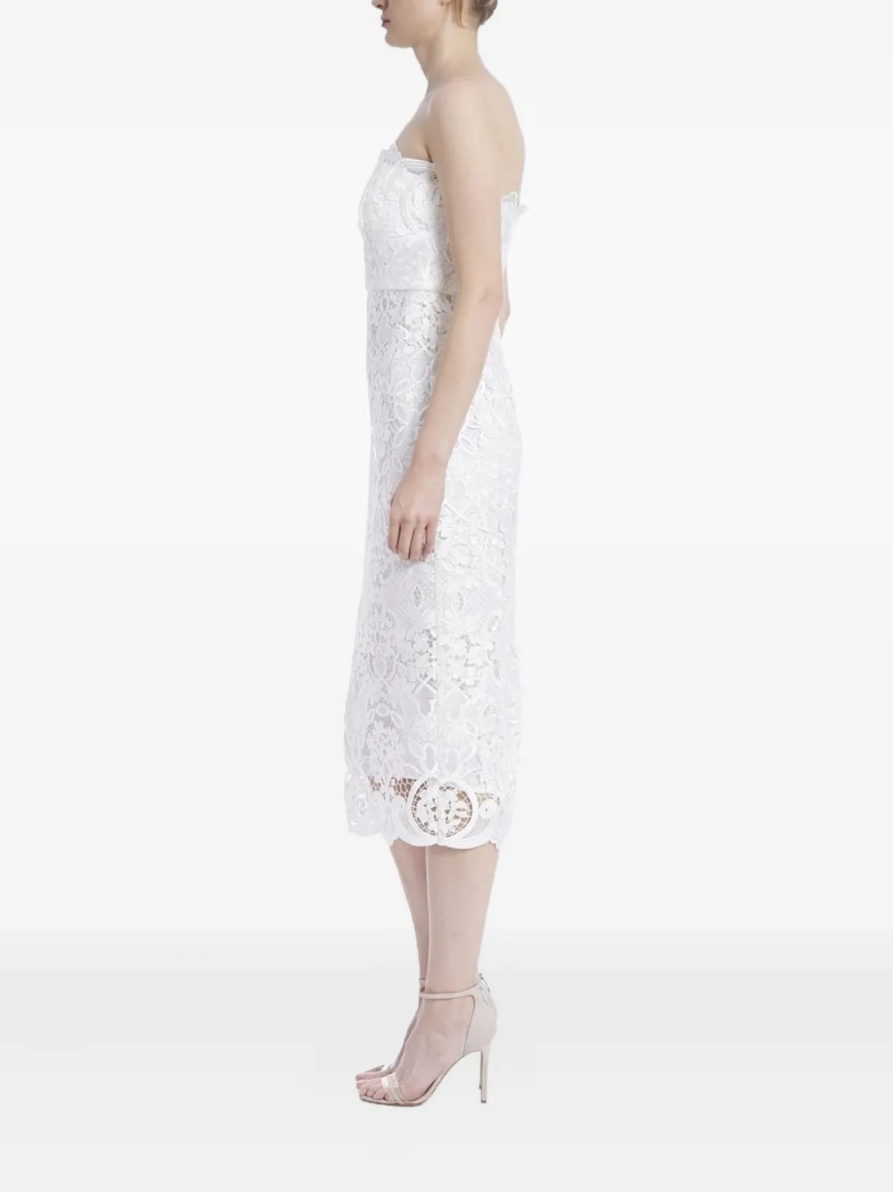 Badgley Mischka Strapless jurk met kant Wit