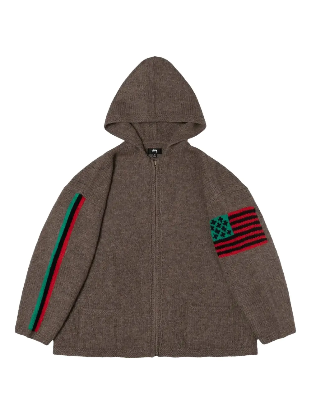 Denim Tears x Stussy flag-detailed hoodie | Brown | Image 1