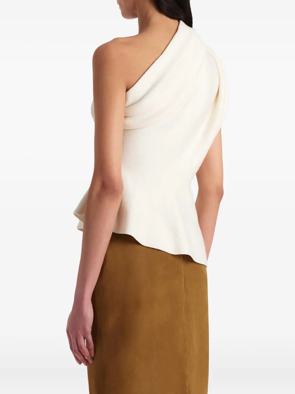 Khaite Aimee Asymmetric One-shoulder Wool-blend Peplum Top In Neutral