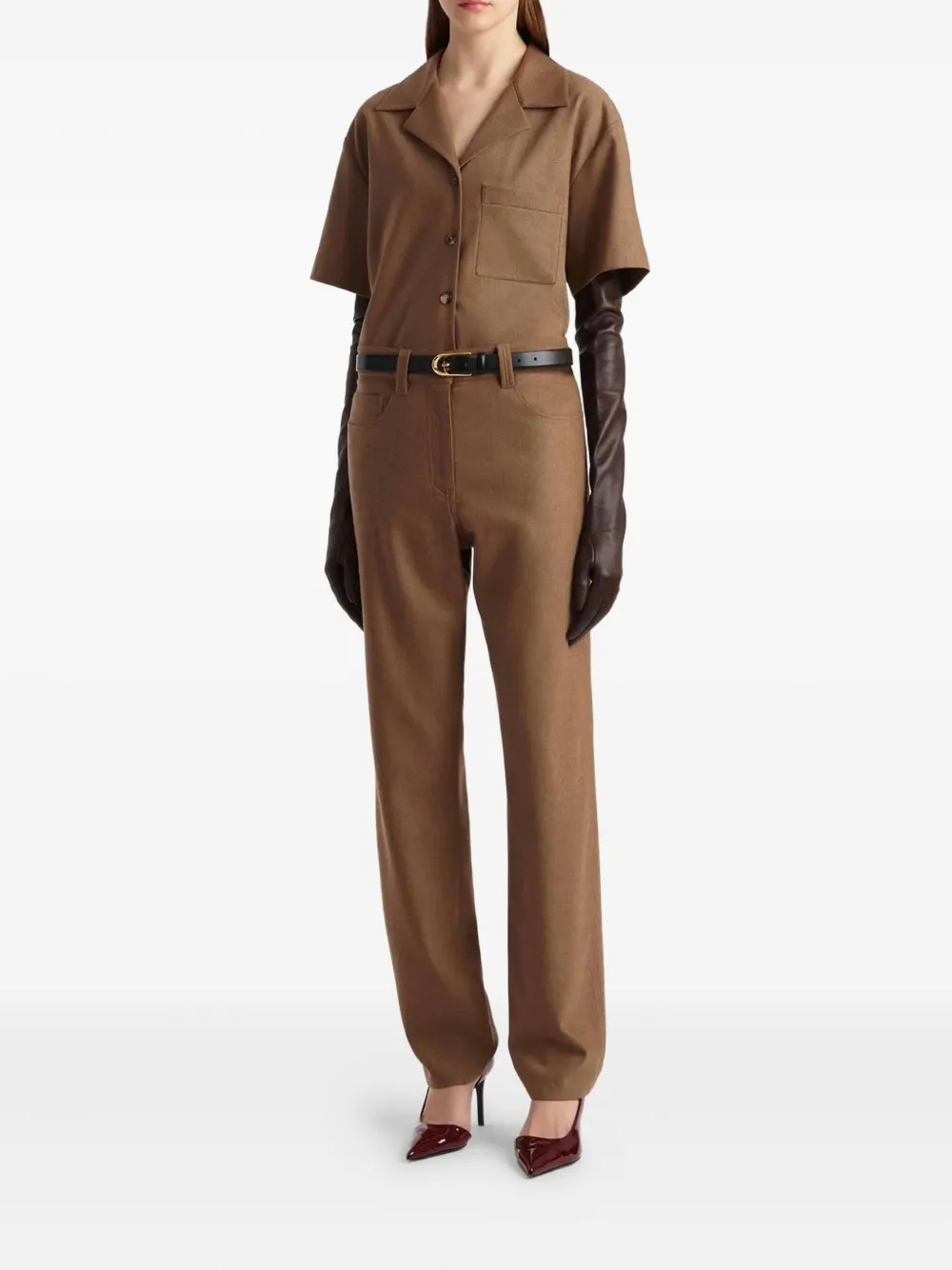 Khaite Straight-leg Wool-blend Trousers In Brown