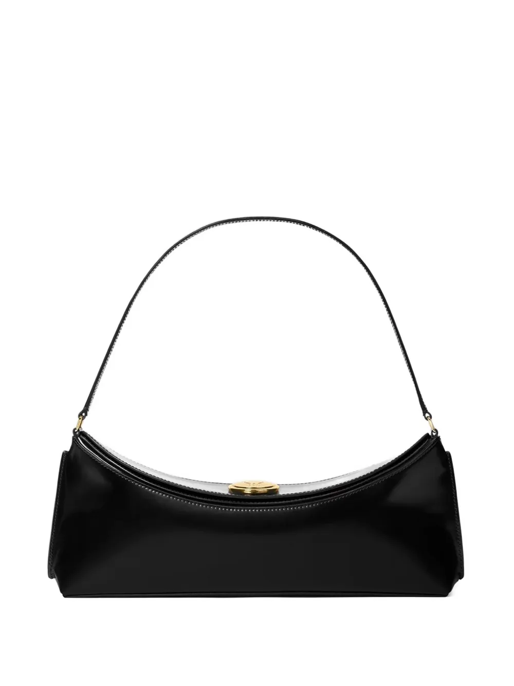 Jacquemus Curved Gold Handle Shoulder Bag In Black