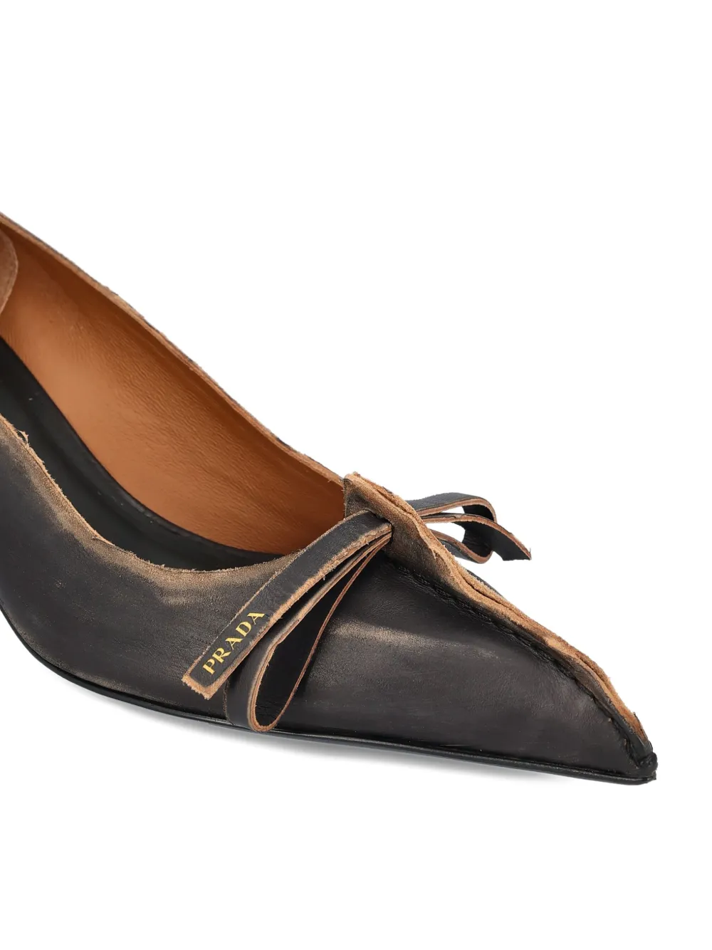 Prada 55mm Antiqued bow-detail kitten-heel pumps Black