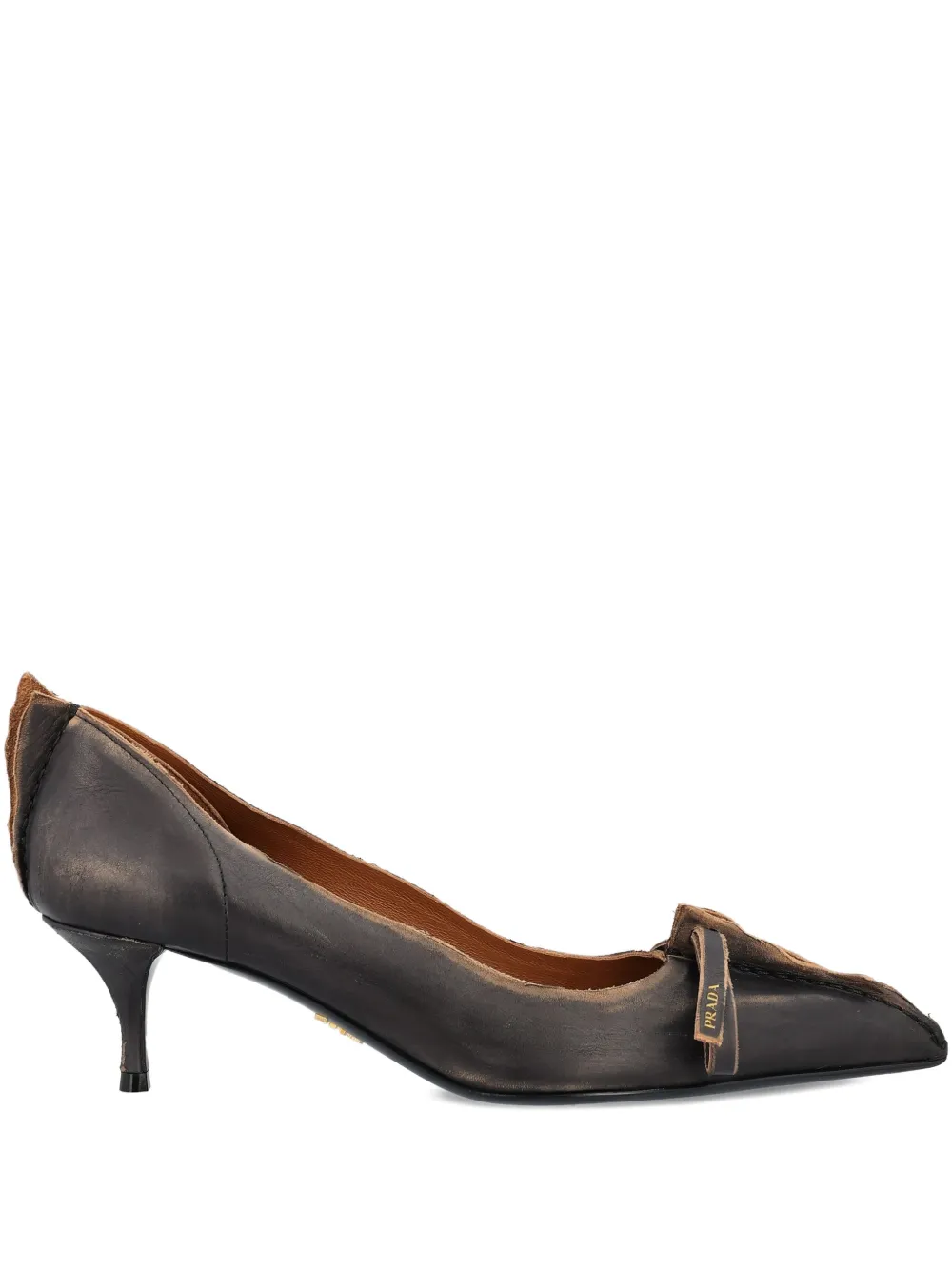 Prada 55mm Antiqued bow-detail kitten-heel pumps Black