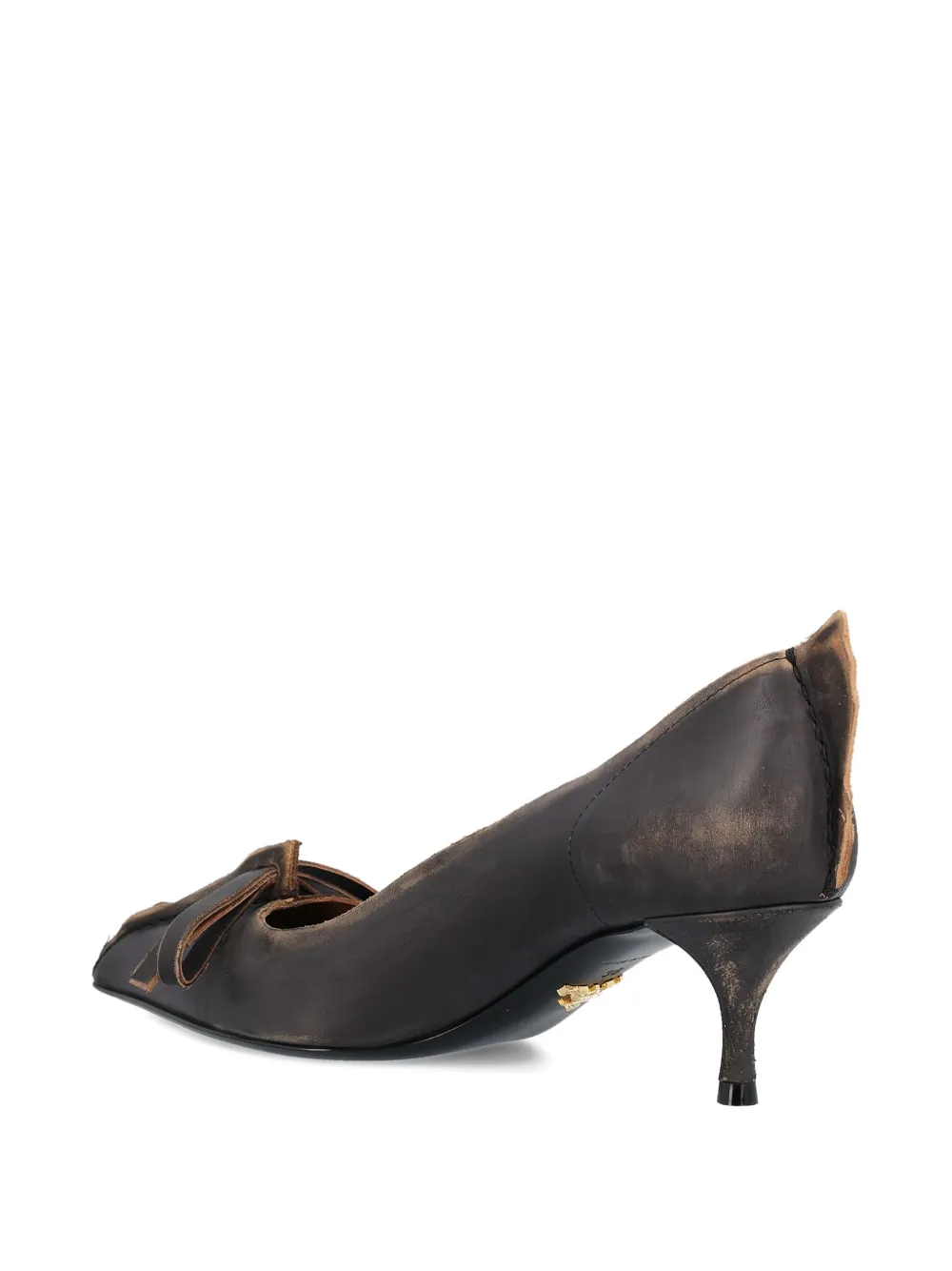 Prada 55mm Antiqued bow-detail kitten-heel pumps Black