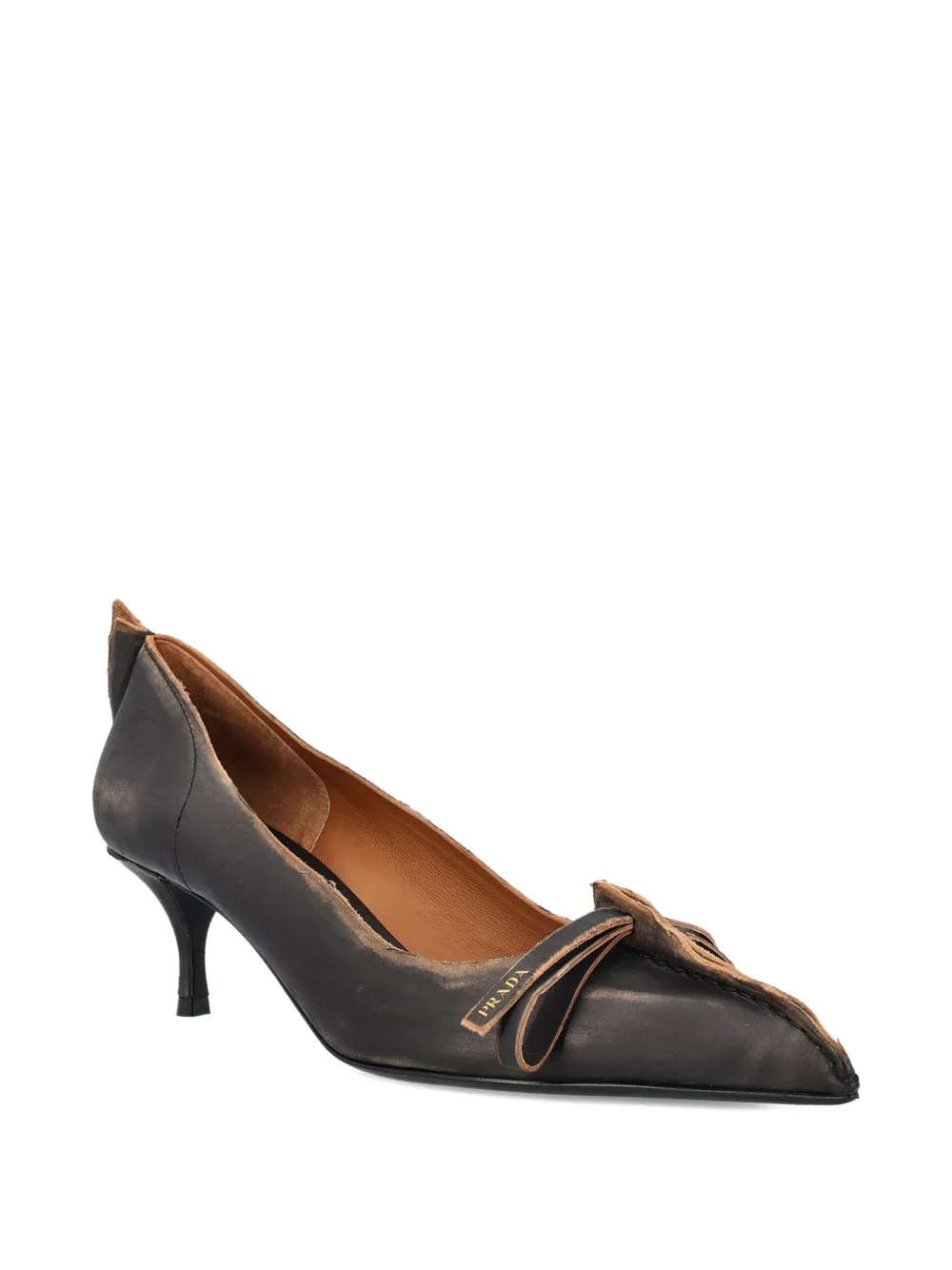 Prada 55mm Antiqued bow-detail kitten-heel pumps Black