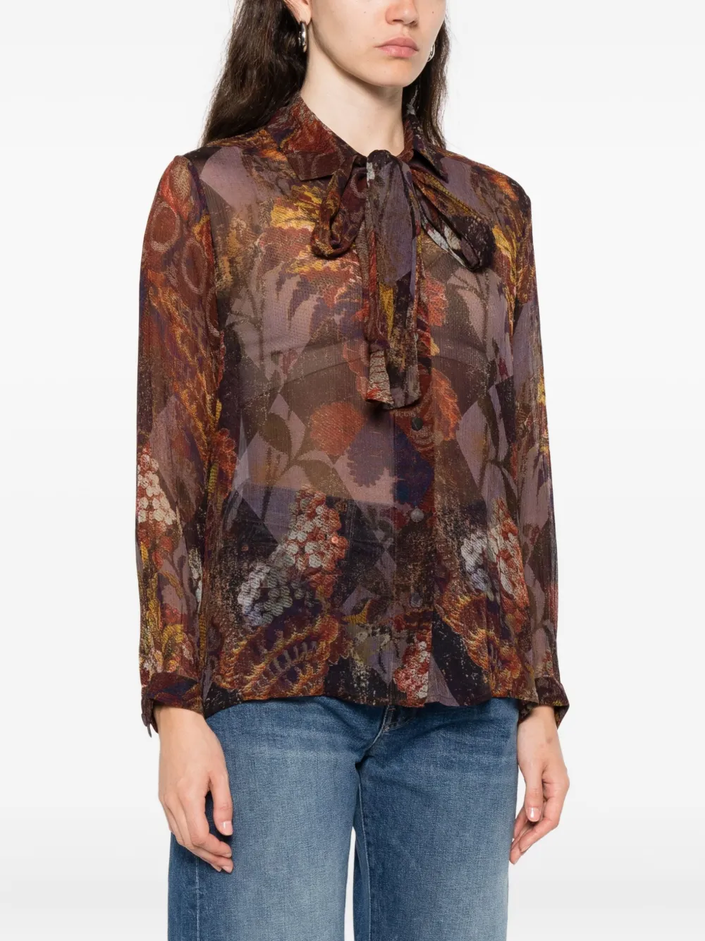 Yavi Floral-print Tie Shirt In Brown