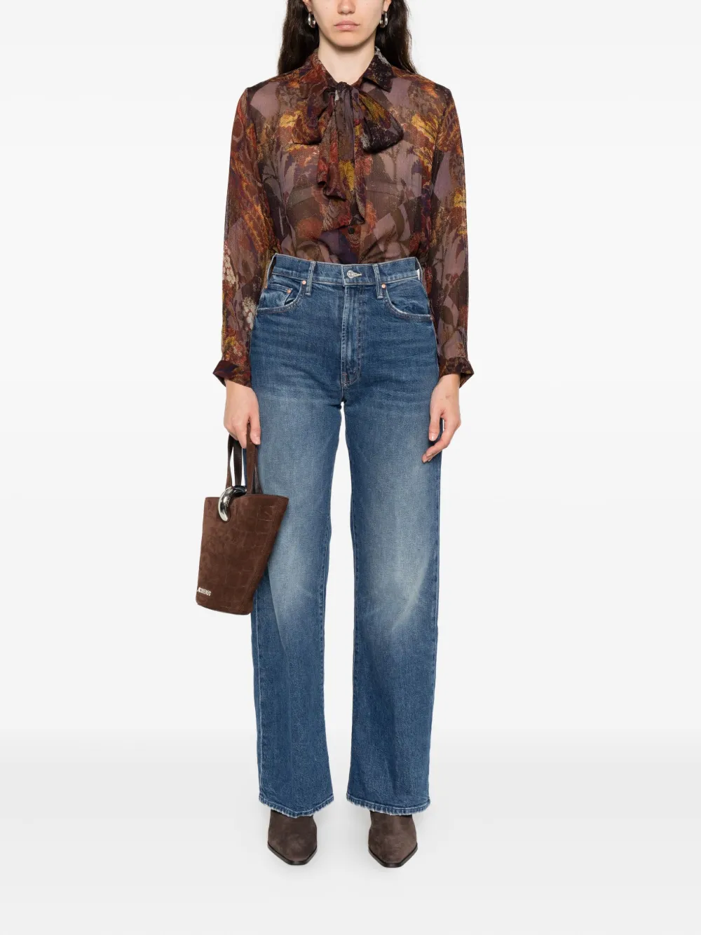 YAVI floral-print tie shirt - Bruin