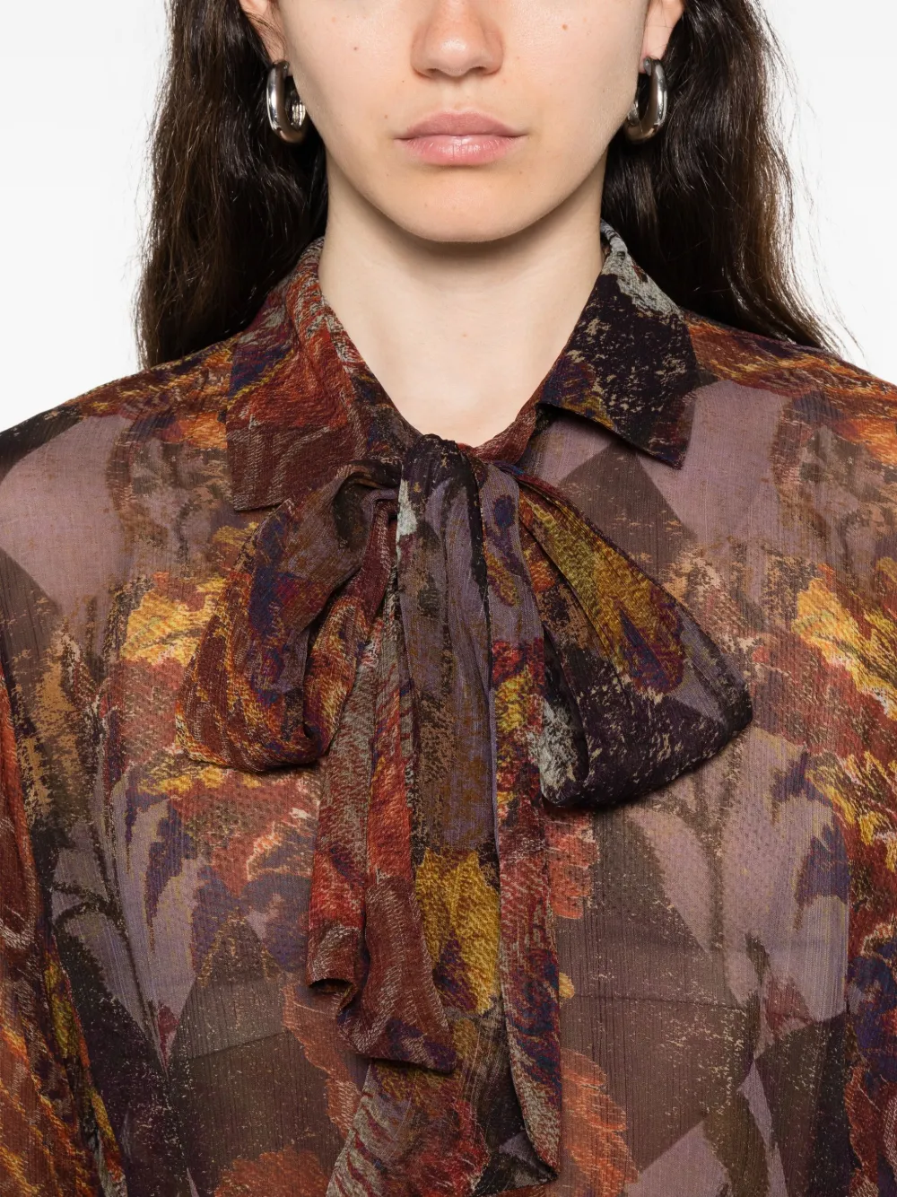 Yavi Floral-print Tie Shirt In Brown