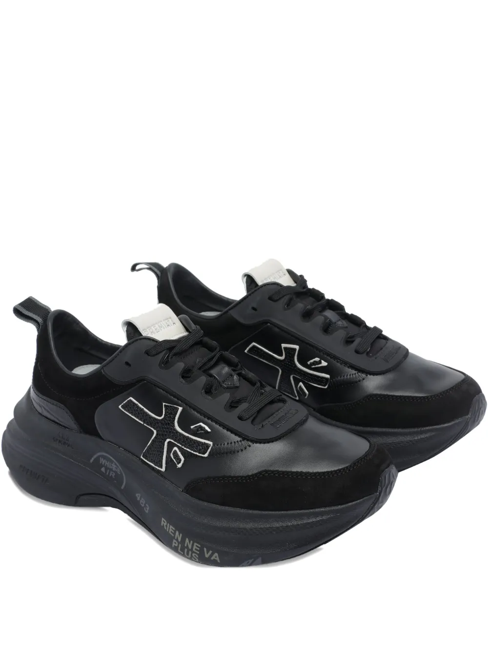 Premiata Casual Low Top Sneakers With Contrast Sole In Black