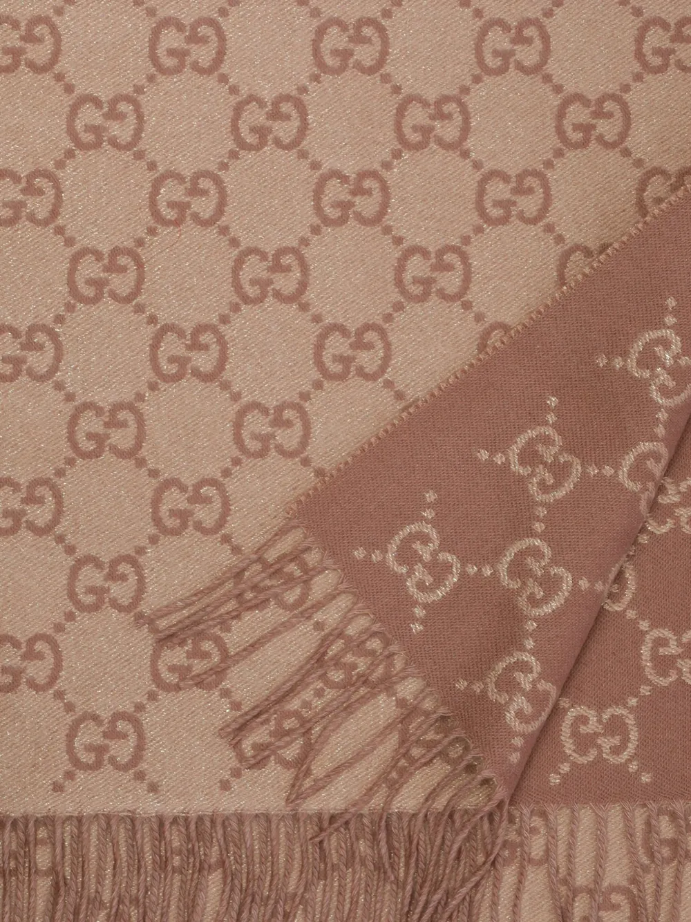 Gucci Gg-pattern Fringed-edges Scarf In Brown
