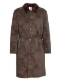 Sword faux-fur collar belted coat - Brown