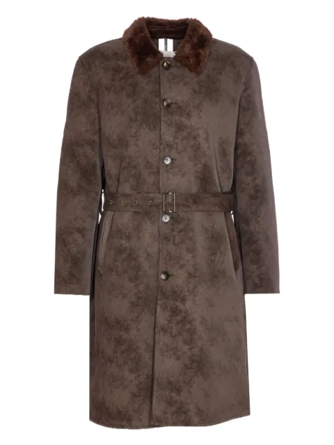 Sword faux-fur collar belted coat