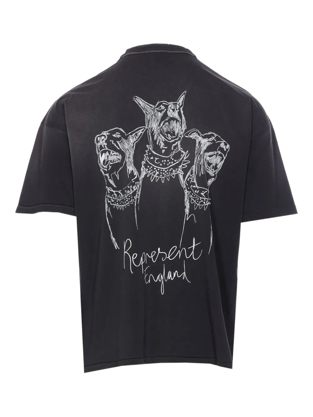 Represent dog-print crew-neck T-shirt - Zwart