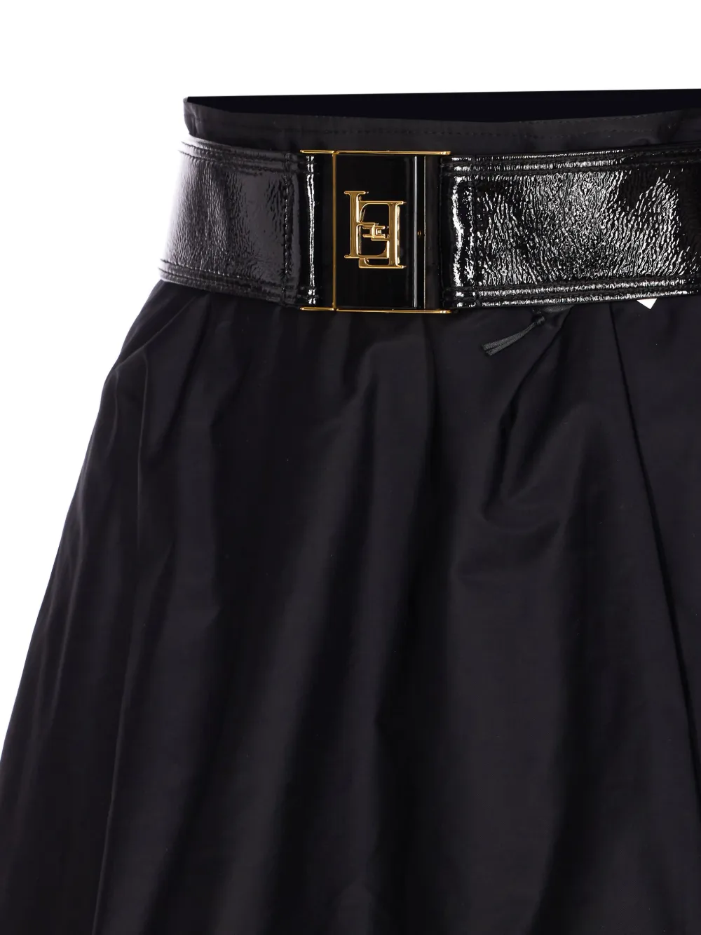 Elisabetta Franchi Midi A-line Skirt High-shine Belt In Black
