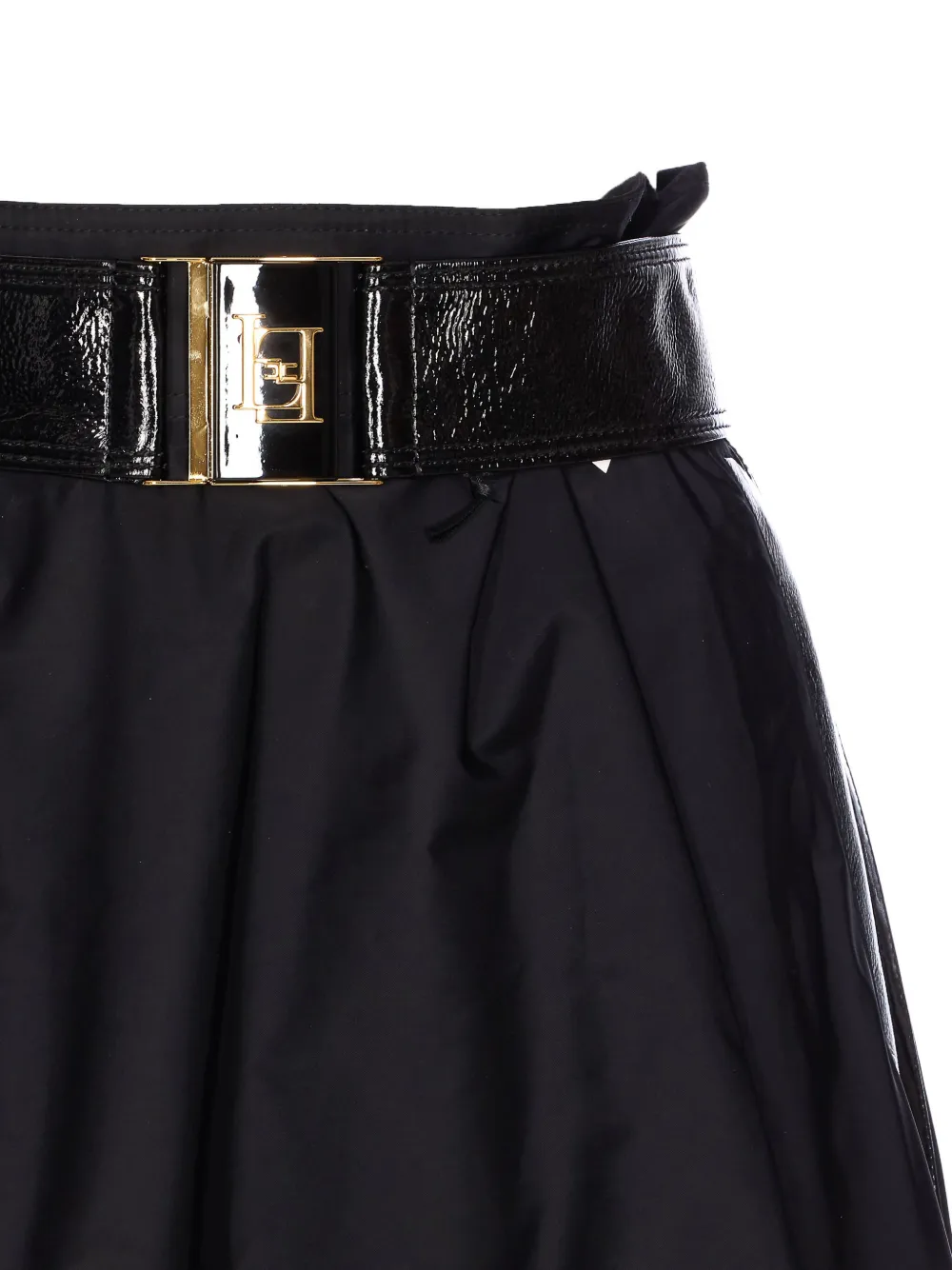 Elisabetta Franchi Midi A-line Skirt High-shine Belt In Black
