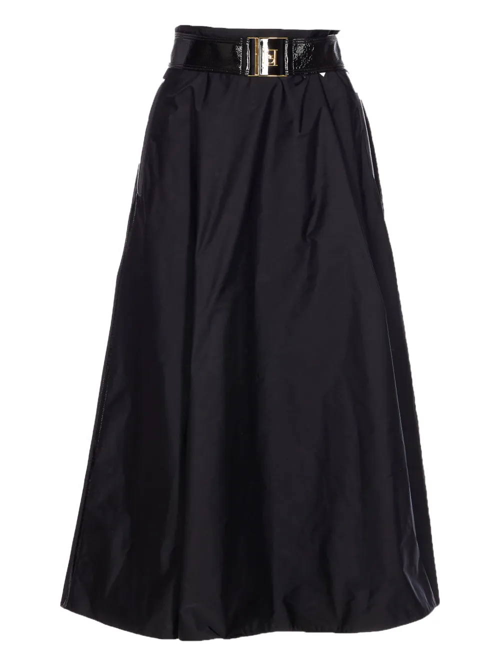 Elisabetta Franchi Midi A-line Skirt High-shine Belt In Black