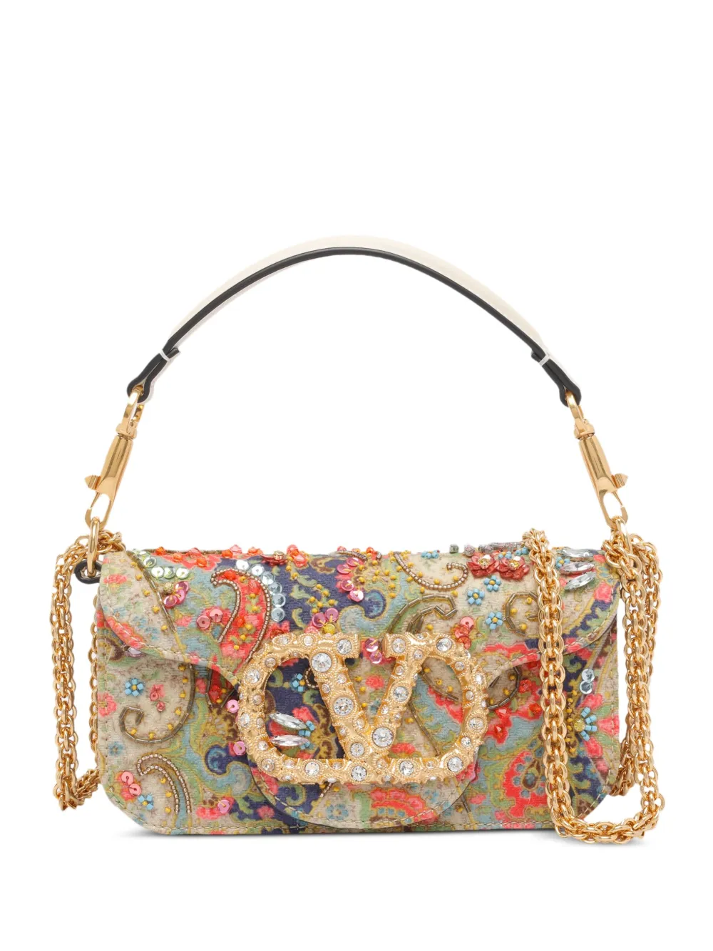 Valentino Mini Loco Paisley Vlogo-signature Shoulder Bag In Green