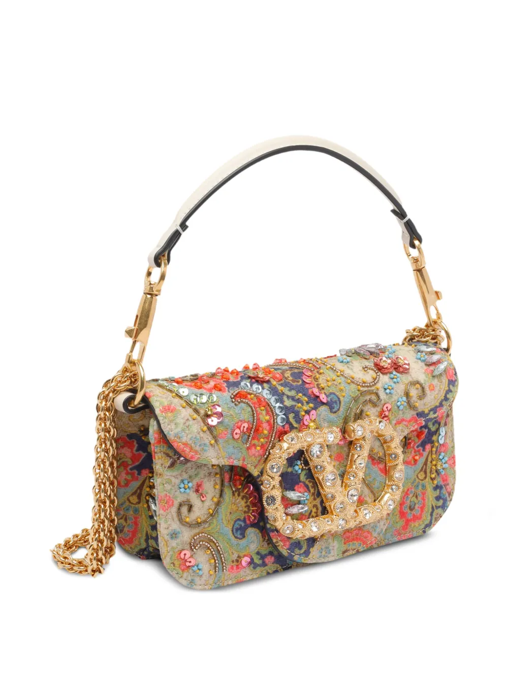 Valentino Mini Loco Paisley Vlogo-signature Shoulder Bag In Green