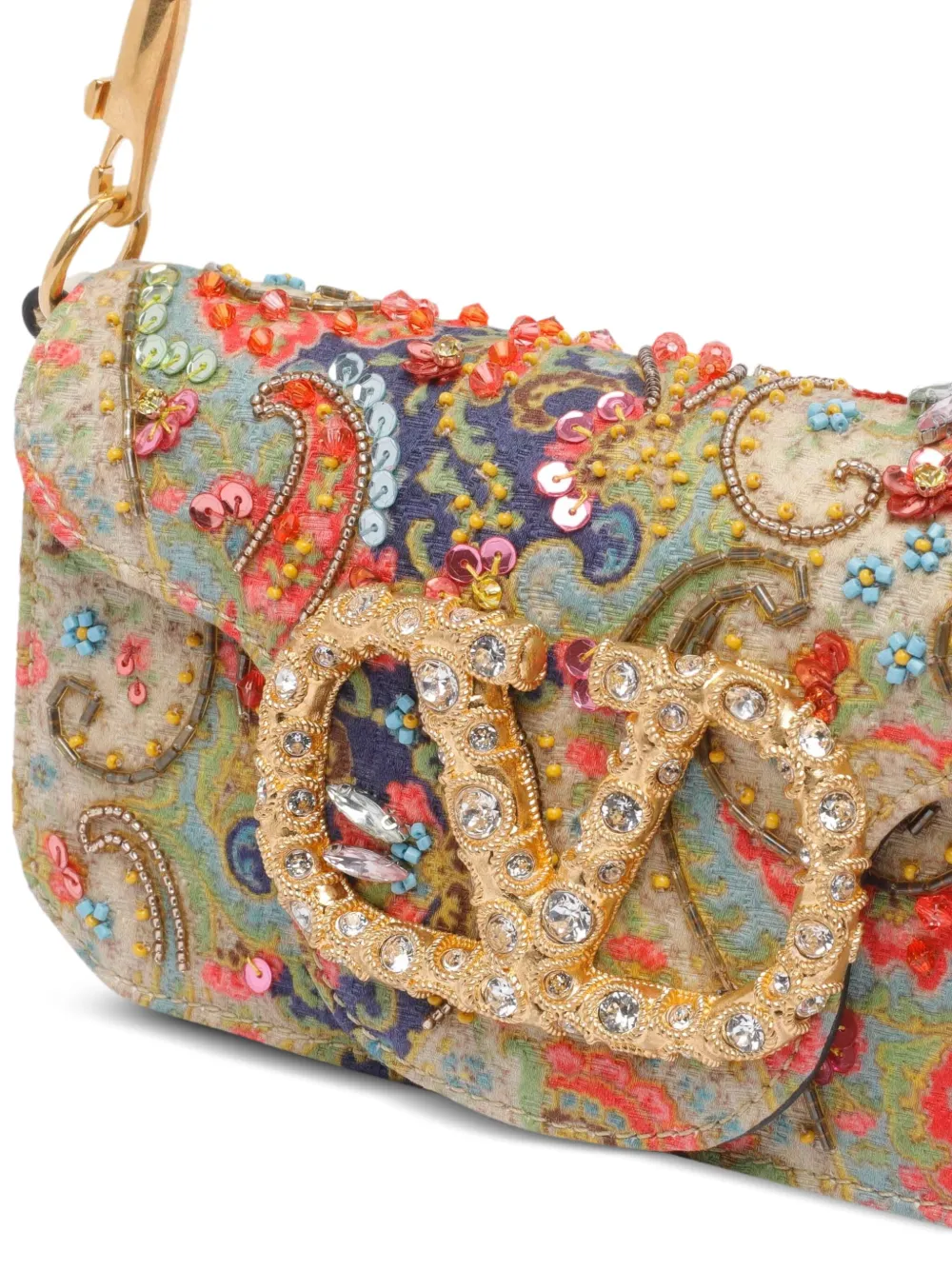Valentino Mini Loco Paisley Vlogo-signature Shoulder Bag In Green