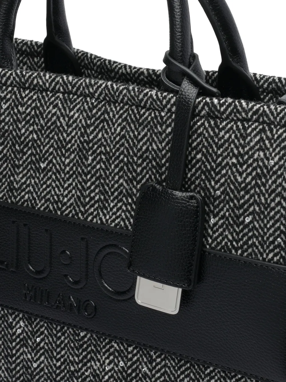 Liu •jo Herringbone-sequin Tote Bag In Black