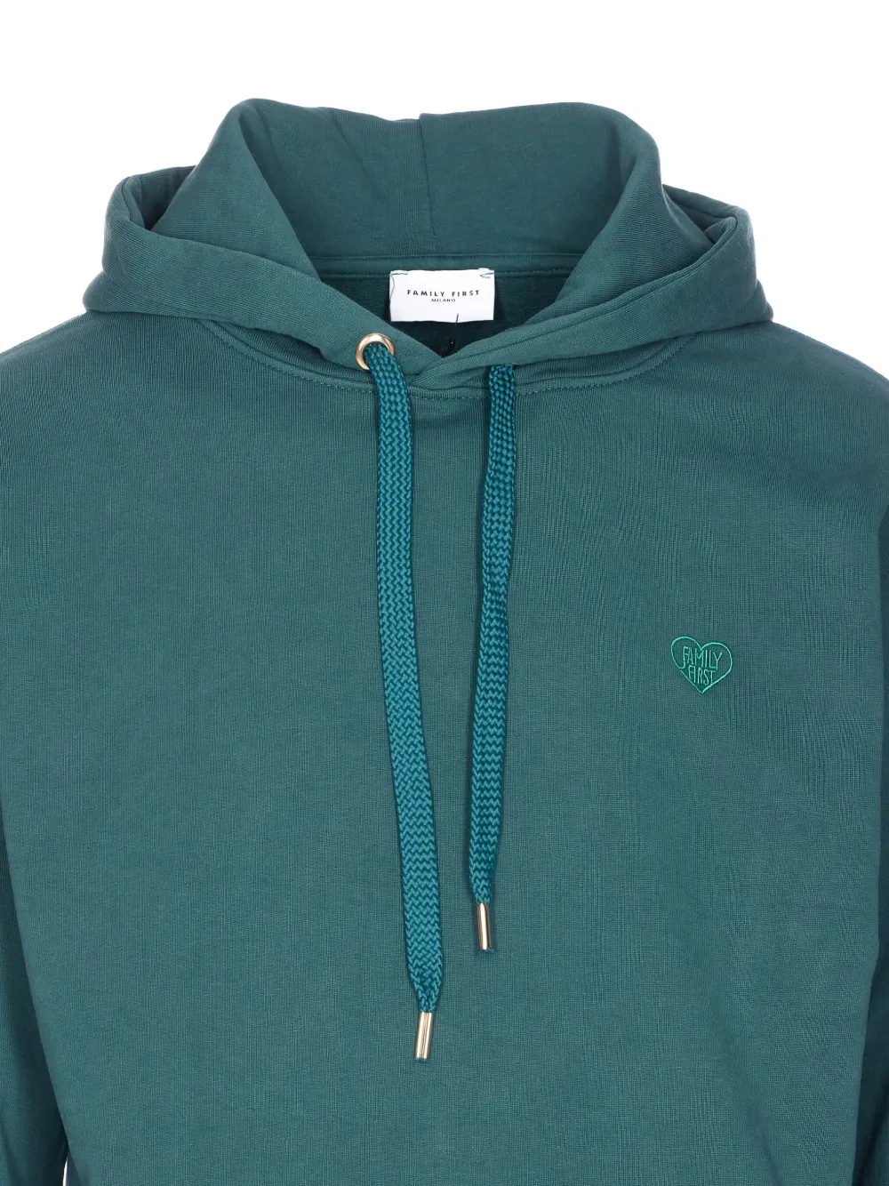Family First Heart-embroidered Hoodie In Green