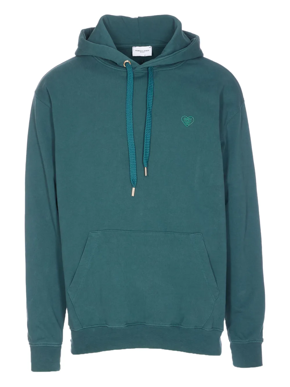 Family First Heart-embroidered Hoodie In Green