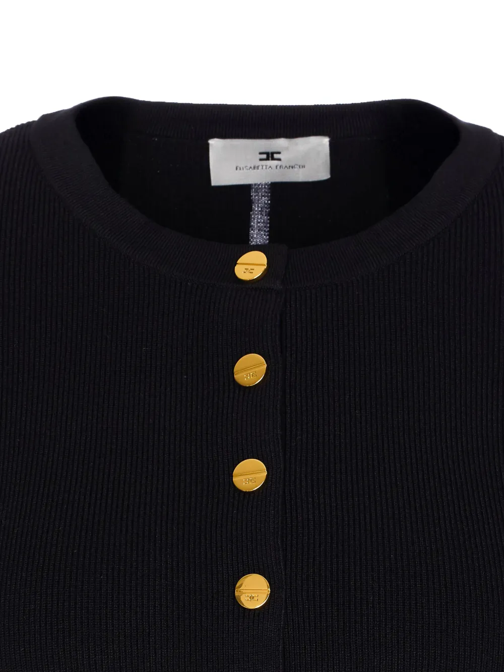 Elisabetta Franchi Fitted Cardigan With Gold Button Cuffs In Black
