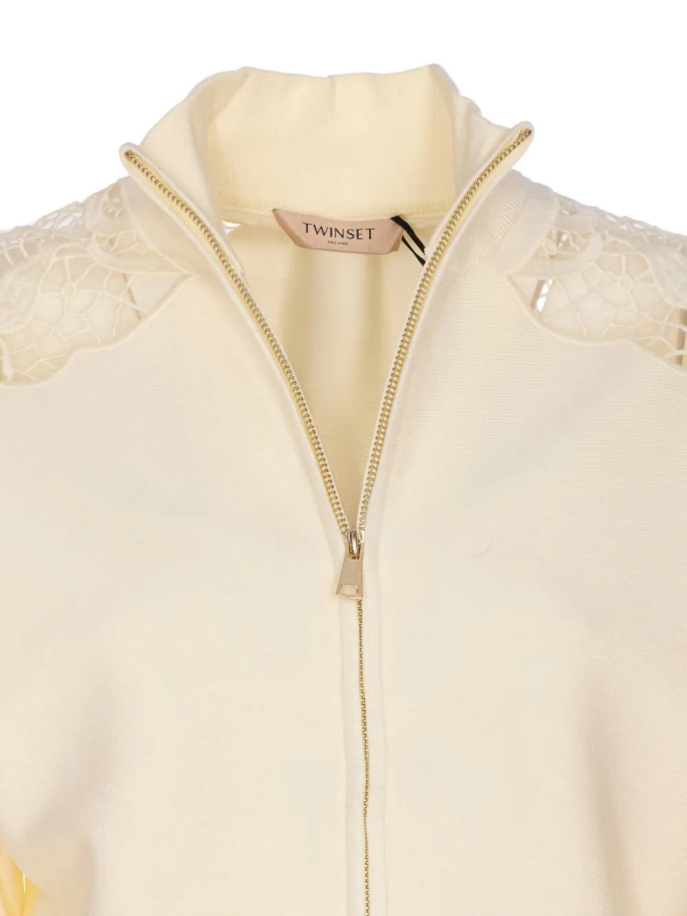 Twinset Lace-insert Zip-front Cardigan In Neutral