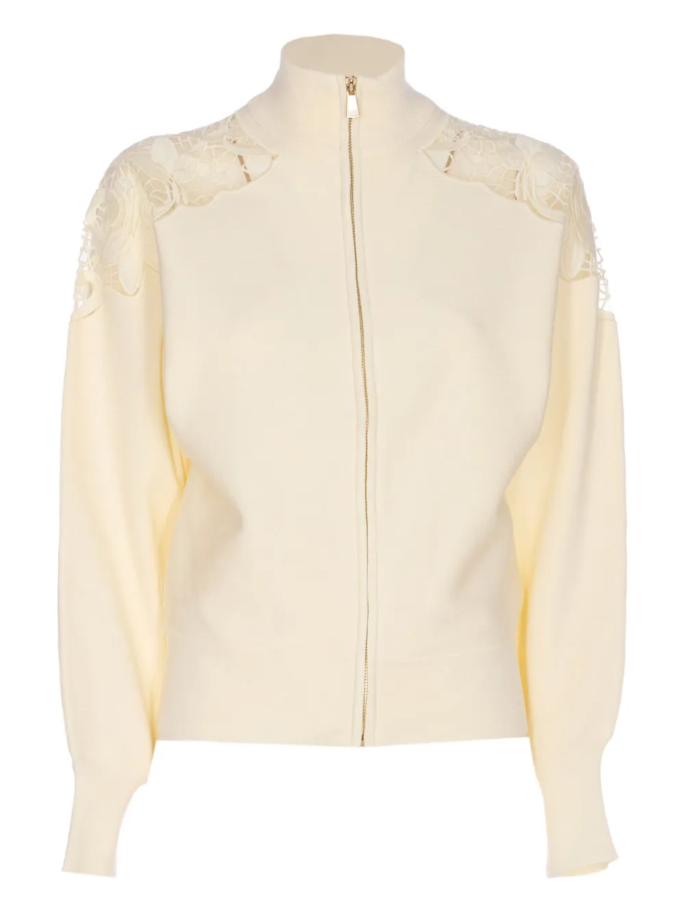 Twinset Lace-insert Zip-front Cardigan In Neutral