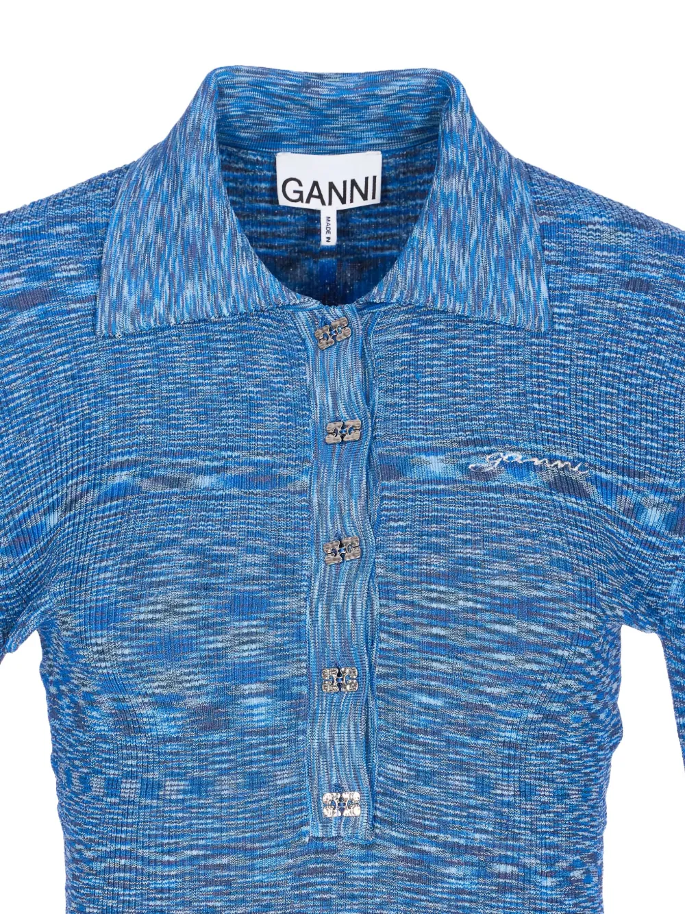 Ganni Spacedyed Logo-button Polo Top In Blue