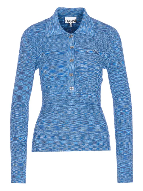 GANNI Spacedyed logo-button polo top