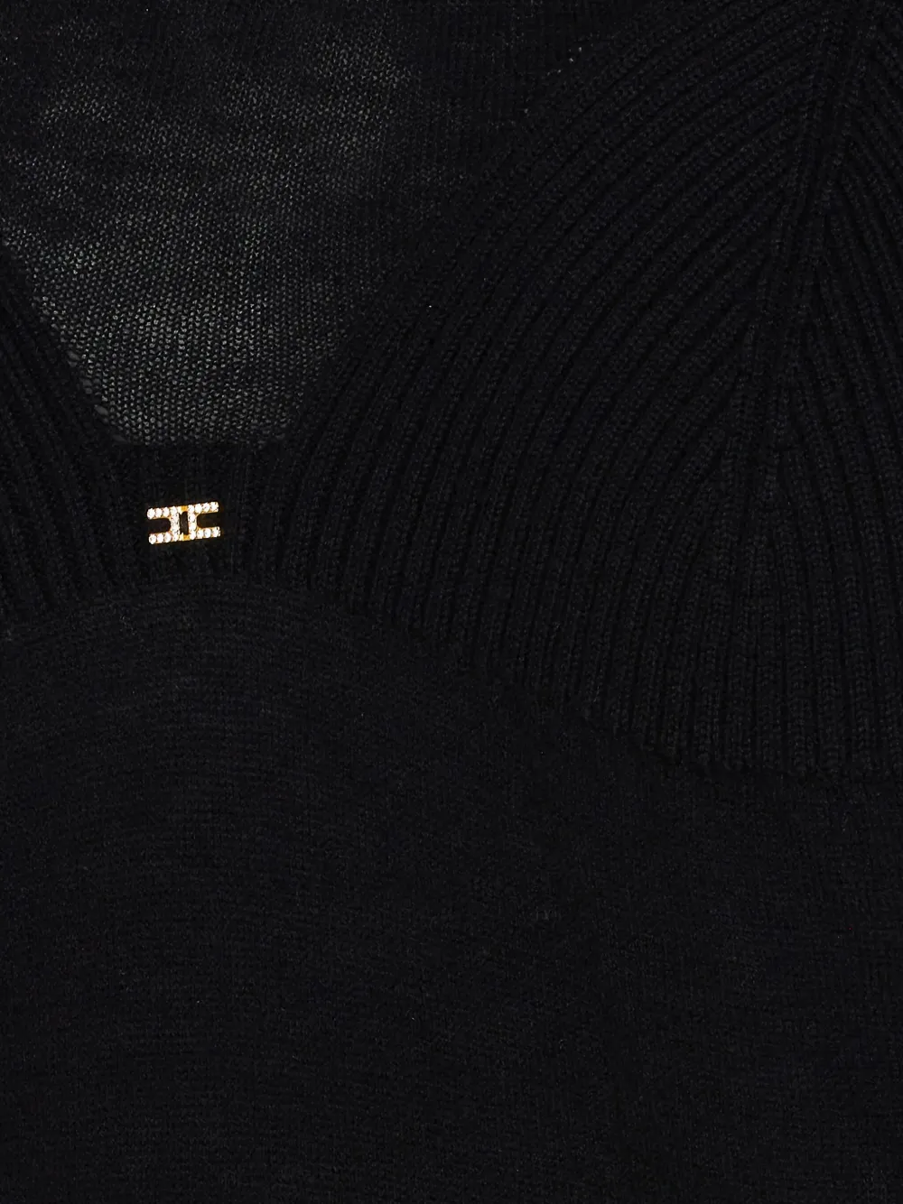 Elisabetta Franchi Long Sleeve Crewneck Knit Top With Sheer Panel In Black