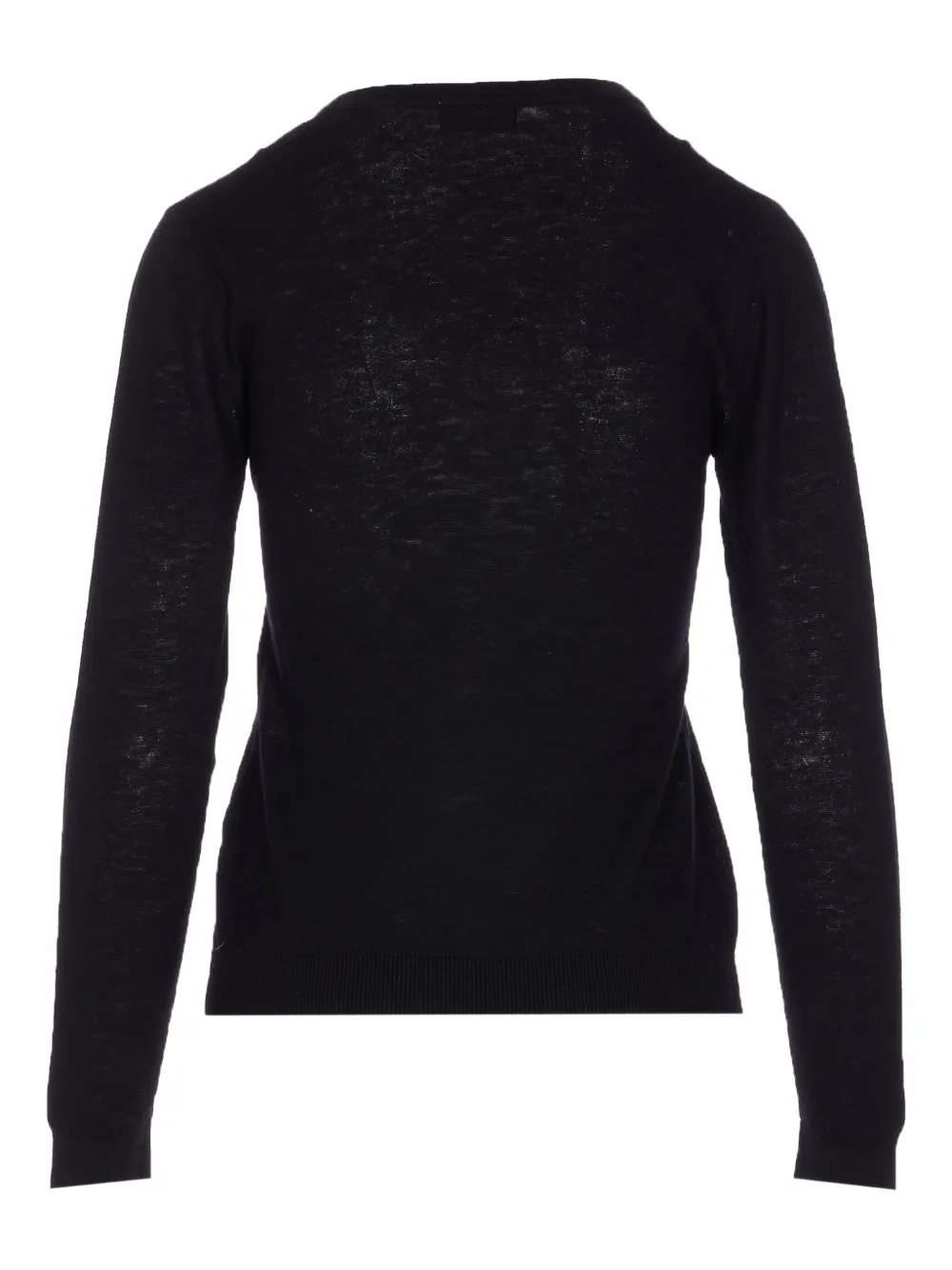 Elisabetta Franchi Long Sleeve Crewneck Knit Top With Sheer Panel In Black