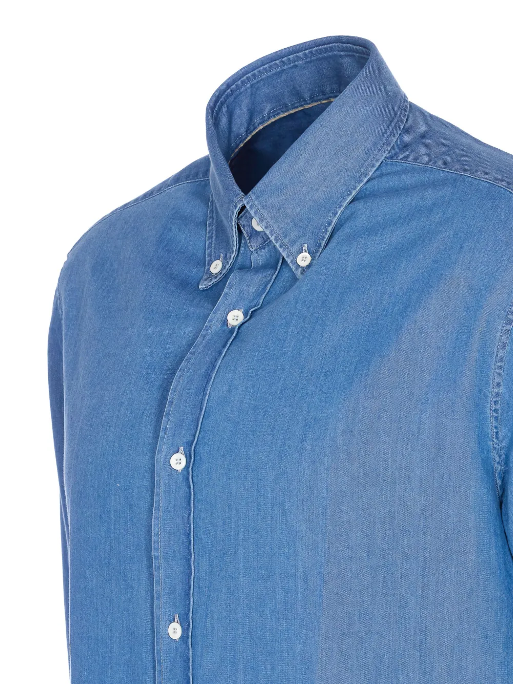 Brunello Cucinelli Denim Shirt With Long Sleeves And Collar In Blue