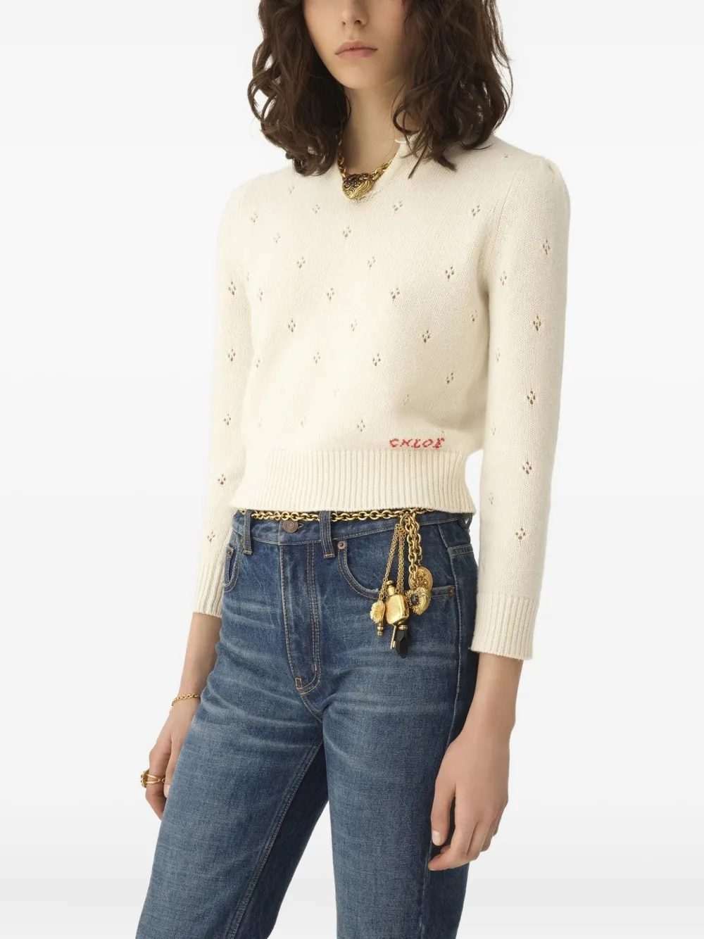 Chloé Chloe Pointelle Wool And Cashmere Sweater In Neutral