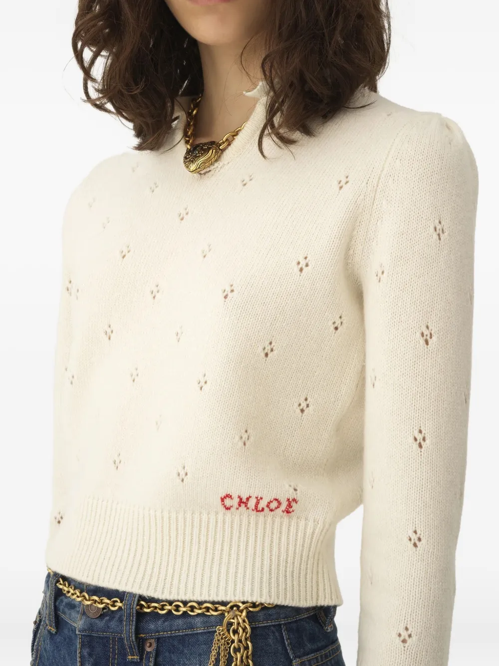 Chloé Chloe Pointelle Wool And Cashmere Sweater In Neutral