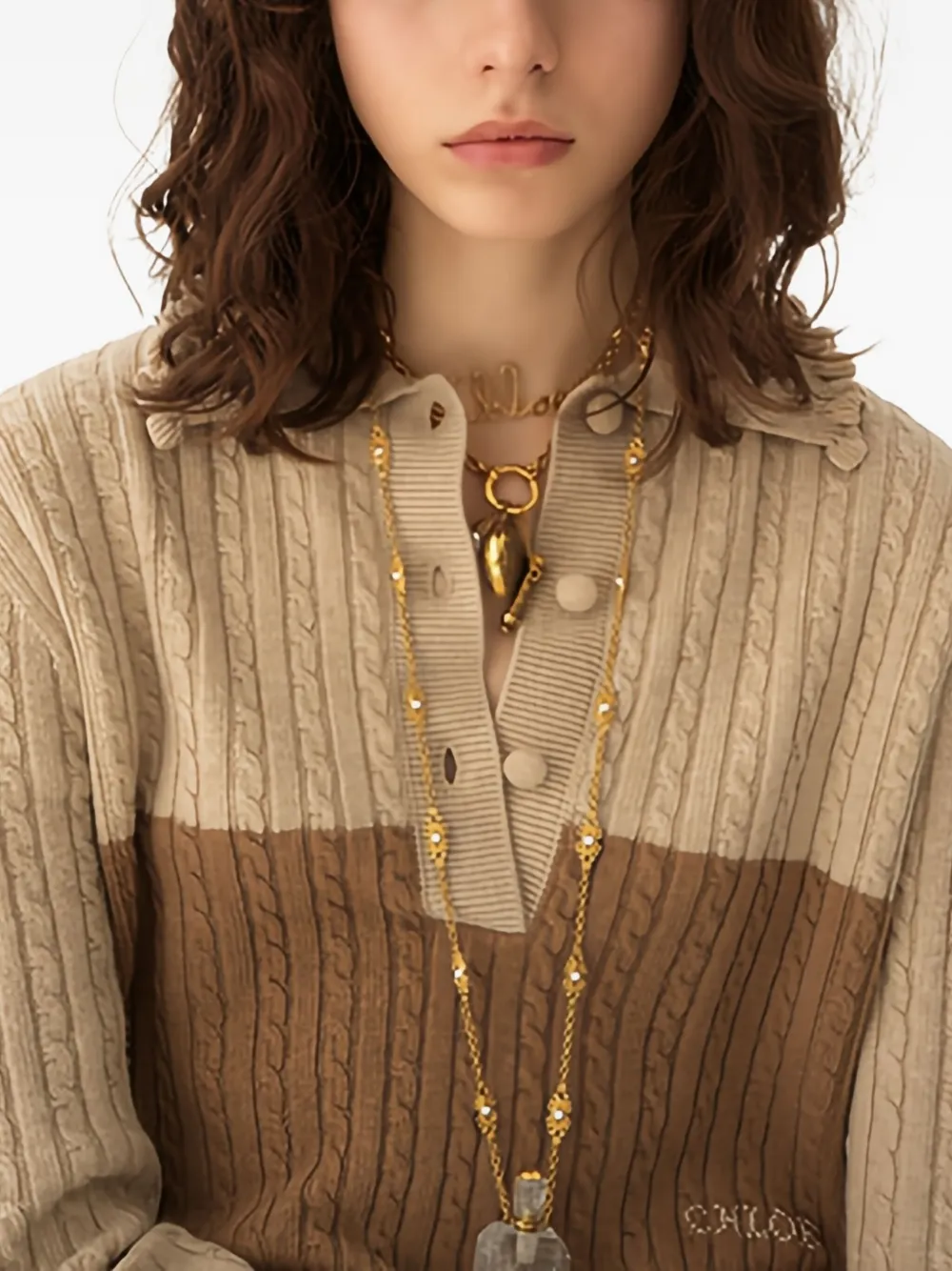 Chloé Kabelgebreide tweekleurige trui Bruin