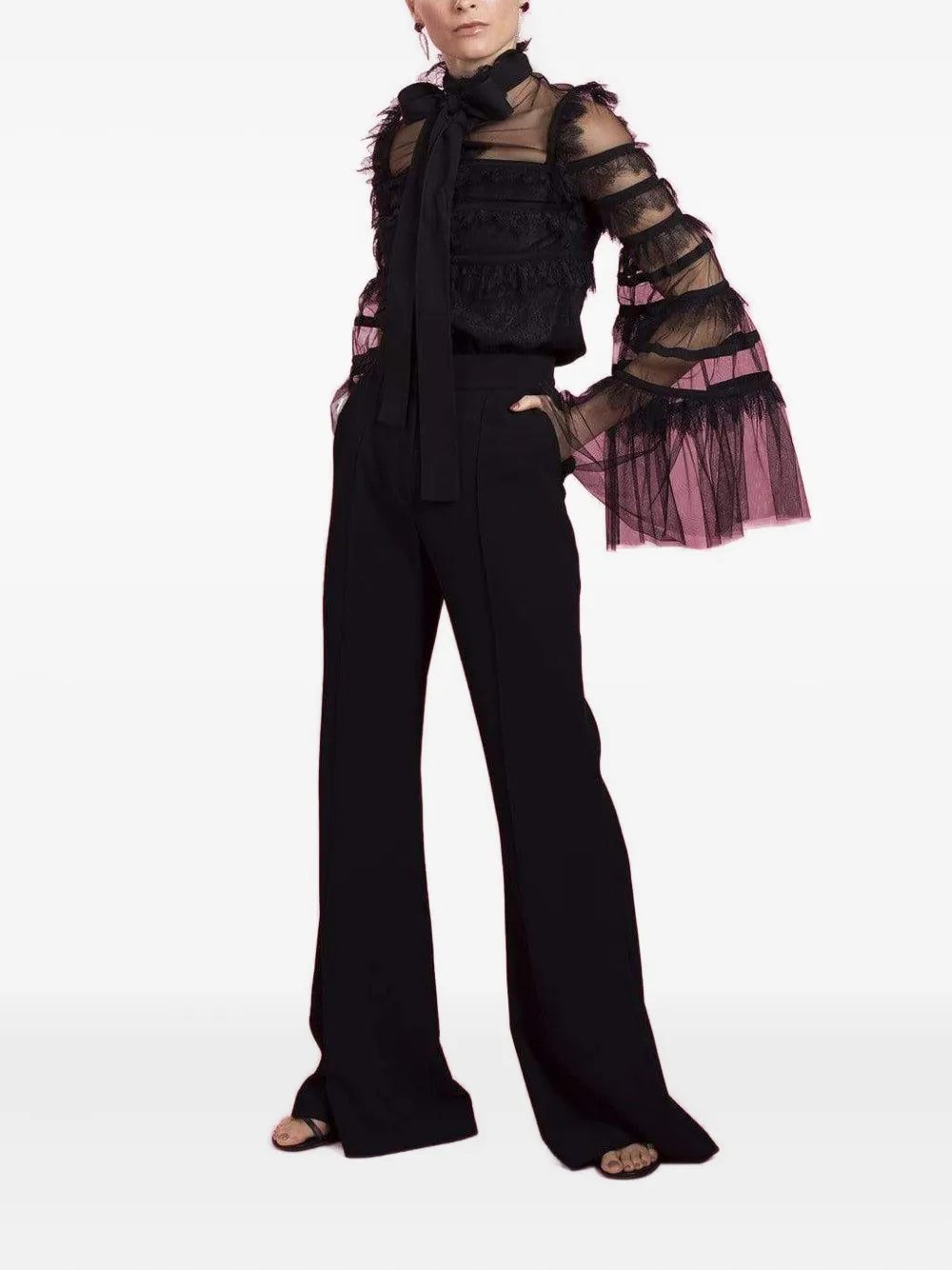 Elie Saab Lace-trimmed Tulle Blouse In Black