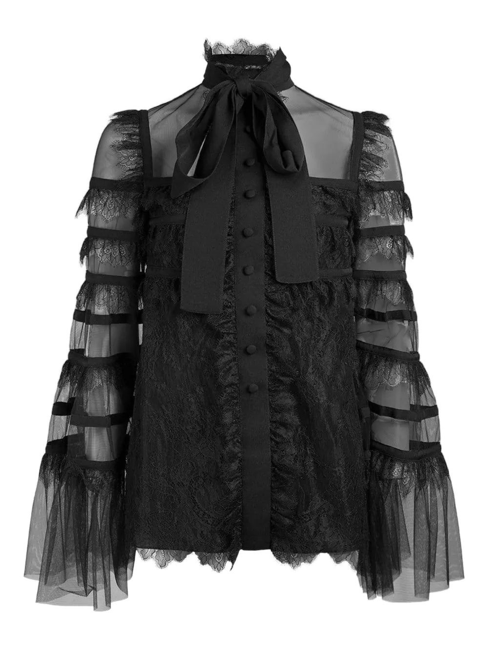 Elie Saab Lace-trimmed Tulle Blouse In Black