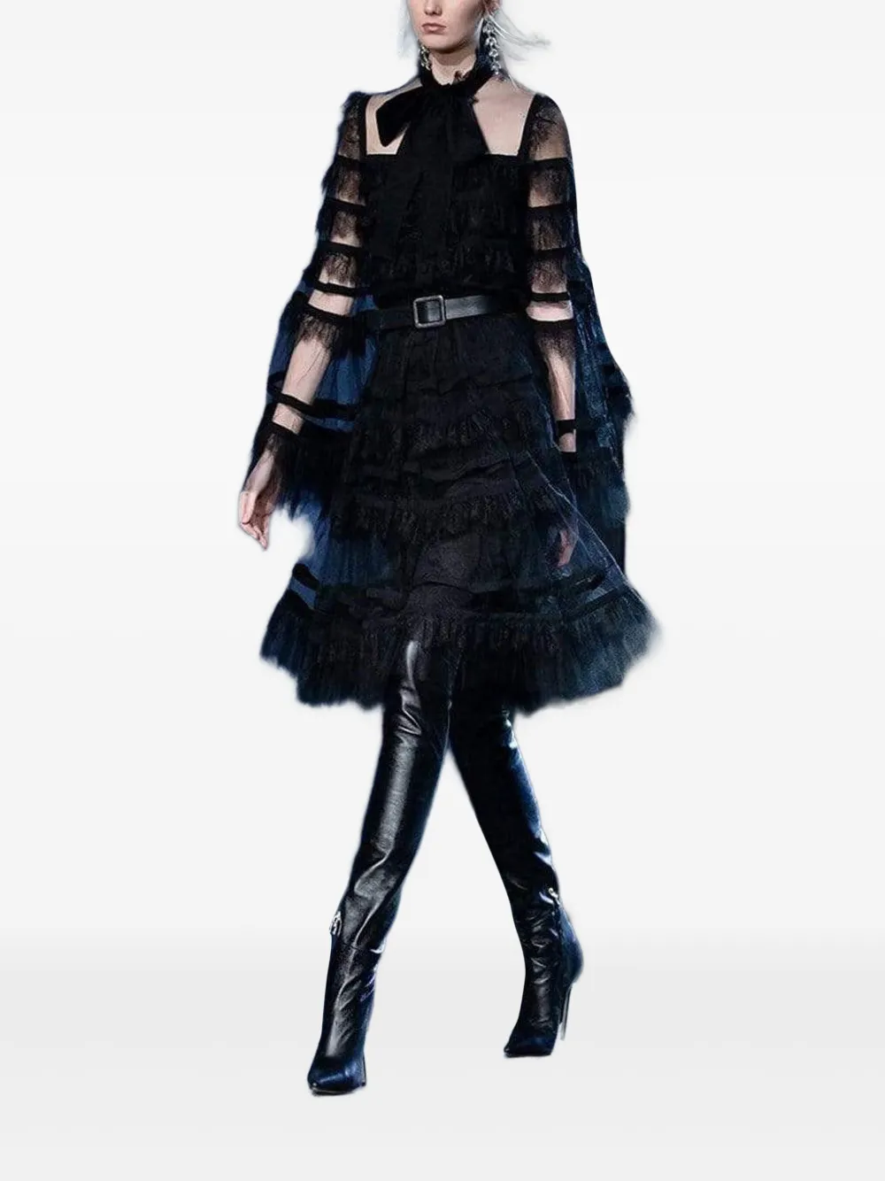 Elie Saab Lace-trimmed Tulle Blouse In Black