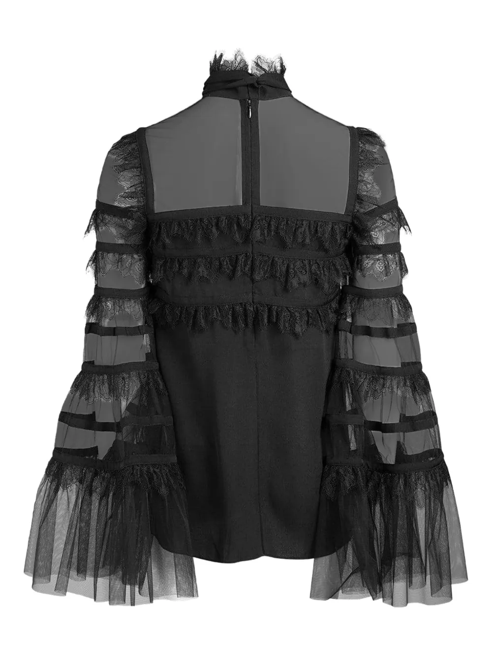 Elie Saab Lace-trimmed Tulle Blouse In Black