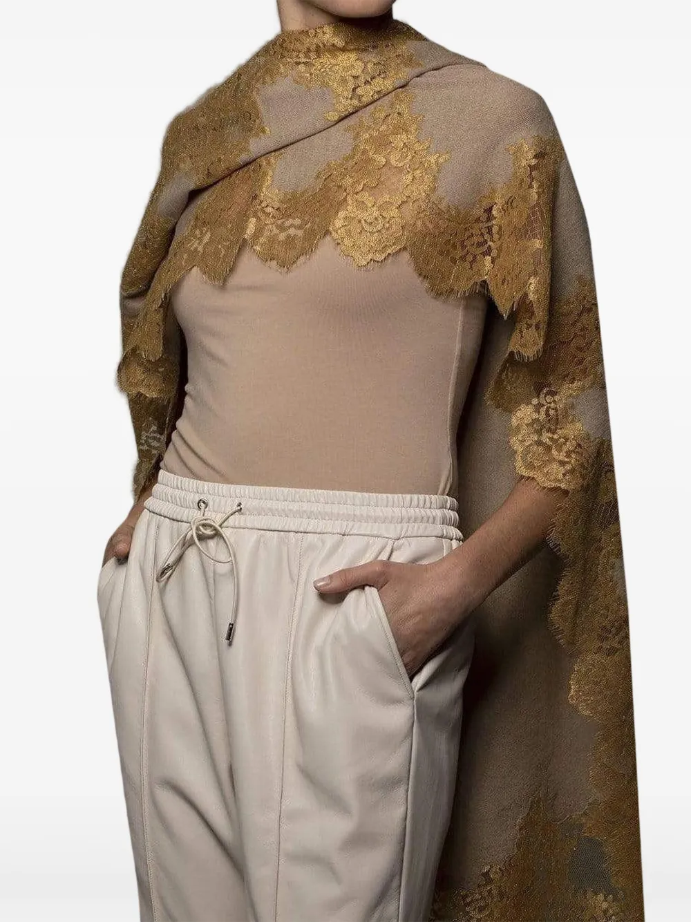 Janavi India Lace-trim Scarf In Gold