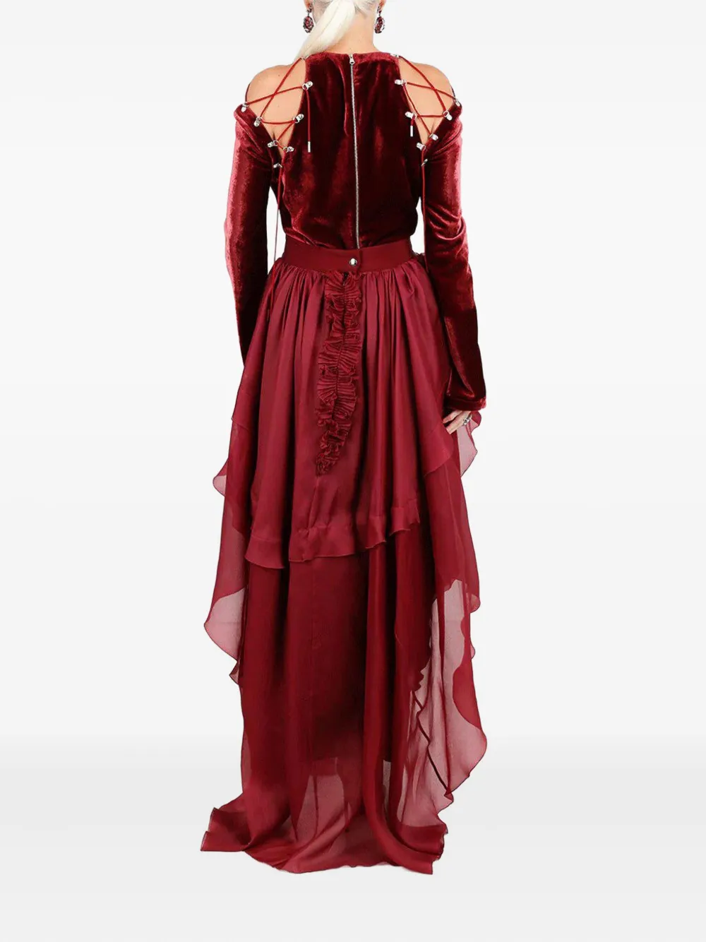 Antonio Berardi Lace-up Velvet Blouse In Burgundy
