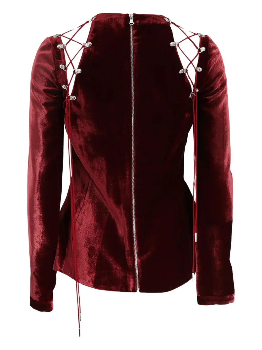 Antonio Berardi Lace-up Velvet Blouse In Burgundy