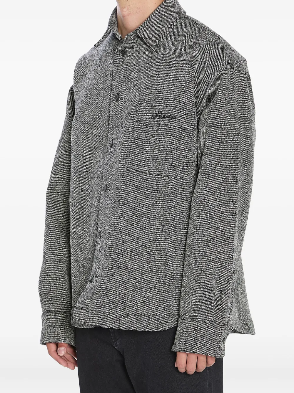 Jacquemus Molino Pointed-collar Buttoned Shirt Jacket In Gray