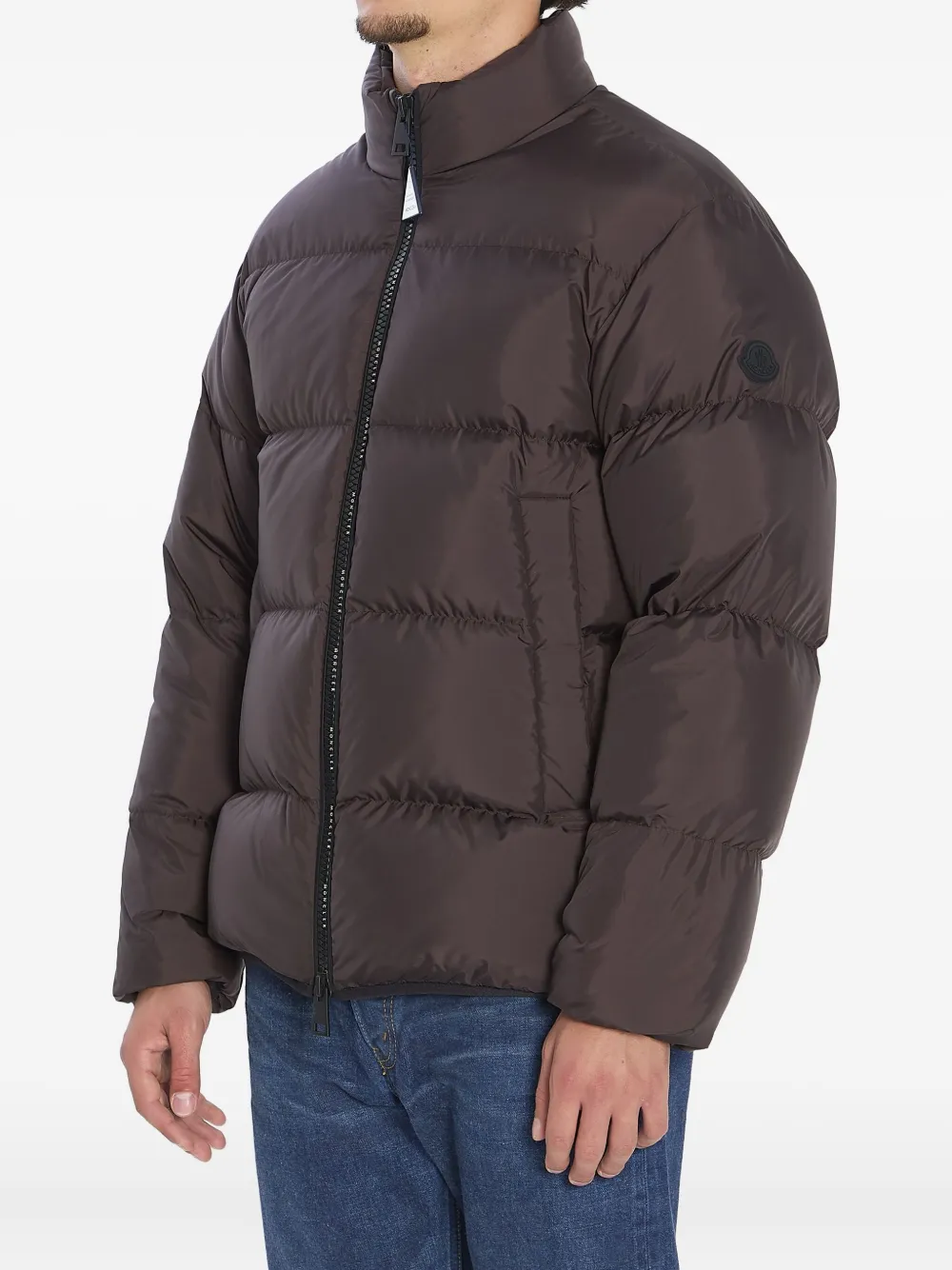 Moncler Logo-patch Padded Jacket In Brown