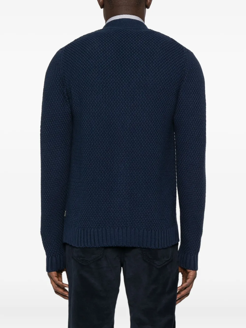 Sand V-neck Textured Cardigan In Blue